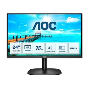 Aoc 24b2xhm2 monitor lcd da 24 pollici, va panel, full hd, 4 ms, refresh 75hz, vga, hdmi, senza bordi, low blue light, nero
