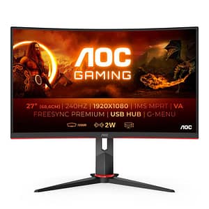 Aoc c27g2zu/bk 27 led full hd curvo 0.5 ms 240 hz hub usb altoparlanti incorporati hdmi displayport vga dvi nero rosso