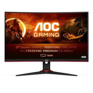 Aoc c27g2ze/bk 27 led full hd curvo 0.5ms 240 hz freesync premium hdmi displayport nero rosso