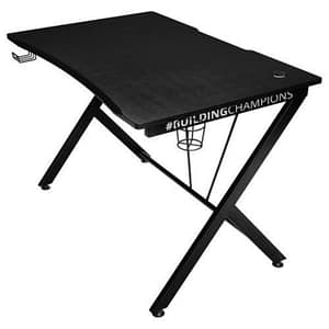 Trust gaming gxt 711x dominus, scrivania pc ergonomica con supporto per cuffia e portabicchiere, telaio in acciaio, sistema di estione dei cavi, scrivania ufficio – 112 x 72 cm â? nero