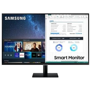 Samsung smart monitor m5 (s27am500), flat 27“, 1920×1080 (full hd), piattaforma smart tv (amazon video, netflix), airplay, mirroring, office 365, wireless dex, casse integrate, iot hub, wifi