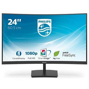 Philips 241e1sc 24“ monitor curvo amd freesync 75 hz led va fhd, 4ms, 3 side frameless, low blue mode, flicker free, hdmi, vga, vesa, nero
