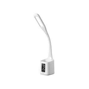 Mediacom m-lam8usb2 lampada da tavolo led con charger usb 2a orologio e porta penne bianco