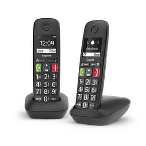 Gigaset e290 duo telefono cordless senior due portatili con suonerie forti numeri grandi e audio potenziato tasti di chiamata rapida vivavoce con volume regolabile nero