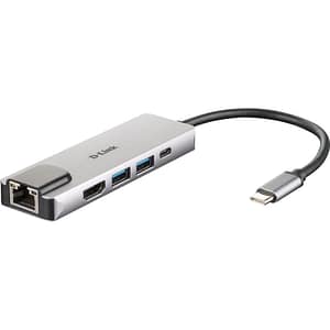 D-link dub-m520 hub usb di tipo c, 5 in 1, adattatore usb c con hdmi 4k e 1080p, 2 porte usb 3.0-usb 2.0, porta usb c di ricarica fino a 60 w e dati, 1 x porta ethernet rj45