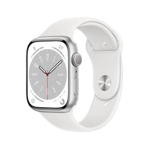 Apple watch series 8 gps cassa 45 mm in alluminio color argento con cinturino sport regular bianco