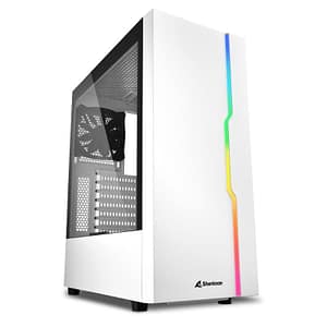 Sharkoon rgb slider case midi tower mini-itx micro-atx atx pannello laterale in vetro temperato 2xusb 3 1xusb 2 1x120mm ventola frontale illuminato led rgb white