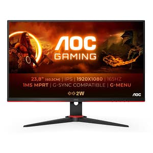 Aoc 24g2spu 23.8 gaming led ips 16:9 full hd 165hz 1ms freesync premium hub usb vga hdmi displayport altoparlanti incorporati nero rosso