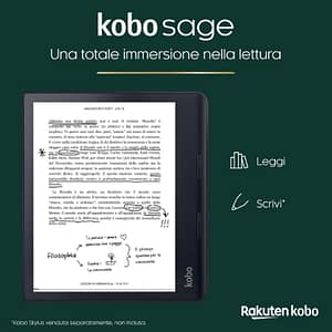 Kobo sage ereader display a filo da 8“ hd carta e ink 1200 antiriflesso modalita` scura 32gb audiolibri multiformato nero