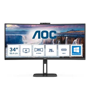 Aoc cu34v5c/bk 34 led wide quad hd curvo 3440 x 1440 21:9 300 cd/mq 1ms contrasto 3.000:1 100hz freesync altoparlanti hub usb integrato 65w-1 x hdmi 1 x displayport nero