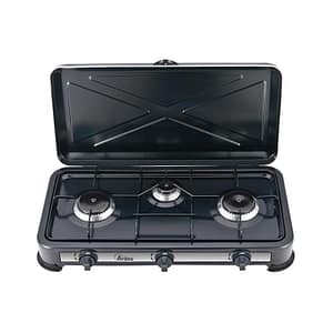 Ardes ar1fg03 odino 3 fornello a gas gpl da appoggio 3 fuochi struttura in acciaio piedini in plastica fiamma regolabile con coperchio nero