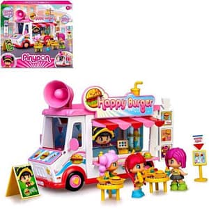 Famosa pinypon happy burger playset ristorante e veicolo con 1 bambola e accessori
