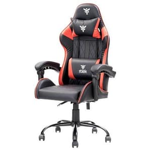 Itek gaming chair rhombus pf10 – pvc, doppio cuscino, schienale reclinabile, nero rosso
