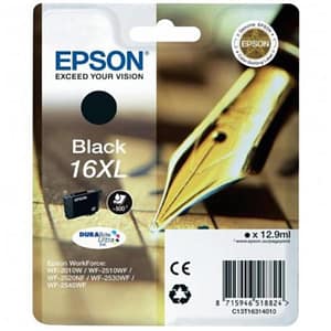 Epson 16 serie penna cartuccia originale getto d`inchiostro durabrite ultra formato xl nero per workforce wf-2010, 2510, 2520, 2530, 2540, 2630, 2650, 2660, 2750, 2760