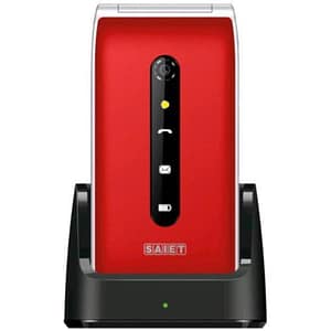 Saiet vanto easy phone 2.4 tasti grandi retroilluminati tasto sos chiama 5 numeri ed invia sms 8 foto visualizza e chiama tasti m1 m2 chiamata diretta basetta di ricarica rosso