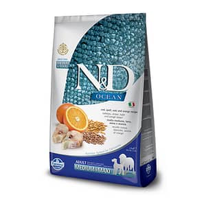 Farmina N&D Low Grain Adult Medium Maxi Merluzzo e Arancia Peso Confezione 2.5 Kg