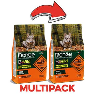 Monge BWild Grain Free Anatra e Patate Adult All Breeds per Cani Peso Confezione 2.5 Kg – KIT 2x