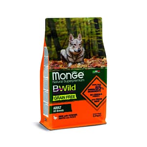 Monge BWild Grain Free Anatra e Patate Adult All Breeds per Cani Peso Confezione 2.5 Kg