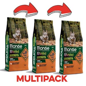 Monge BWild Grain Free Anatra e Patate Adult All Breeds per Cani Peso Confezione 12 Kg – PROMO 3x  (*)