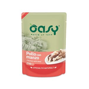Oasy Umido Busta Pollo con Manzo per Gatti 70gr Peso Confezione 70 g – KIT 6x