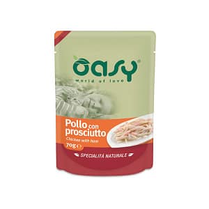 Oasy Umido Busta Pollo e Prosciutto per Gatti 70gr Peso Confezione 70 g – KIT 6x