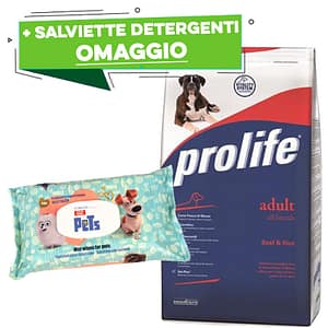 Prolife Cane Adult Manzo Peso Confezione 15 Kg + SALVIETTE DETERGENTI OMAGGIO!