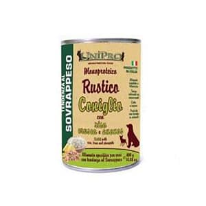 Unipro Patè Rustico Umido per Cani 400gr Gusto Coniglio, Riso, Crusca e Ananas