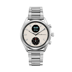 Pininfarina SINTESI – Silver case, white dial and beige strap – Steel metal band