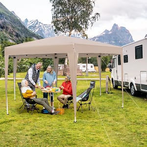 Costway Tenda a baldacchino esagonale 400 x 348 cm, Gazebo da campeggio pesante regolabile in altezza con gambe rivestite Kaki