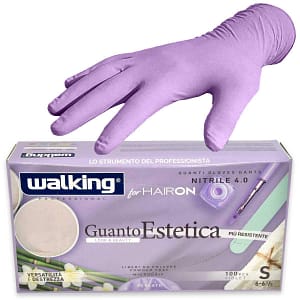 Guanto estetica viola glitter walking per hairon nitrile viola mis.s