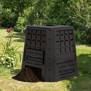 Costway Compostiera da giardino per compost da esterno con coperchio, Compostiera da giardino da 380l Nero