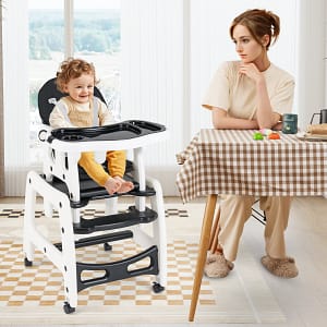 Costway Seggiolone per bambini con vassoio rimovibile a 4 posizioni cuscino per seduta, Sedia da pappa convertibile Nero