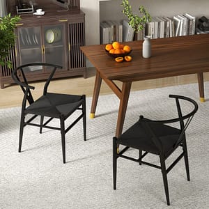 Costway Sedie da cucina con schienale a forma di Y e cuscino in rattan intrecciato, Sedie d’accento impilabili Nero