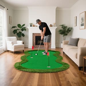 Costway Tappetino da golf per putting con 3 buchi e palline da golf, Tappetino professionale per allenamento golf Verde