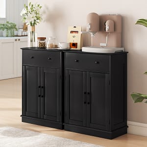Costway Buffet moderno con cassetto e ripiano regolabile da caffè per cucina, Armadio da pavimento per bagno con ante Nero
