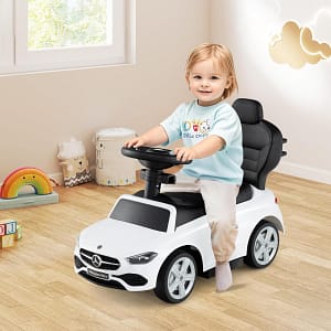 Costway Auto a spinta 3 in 1 mercedes-benz ufficiale con schienale regolabile, Macchina cavalcabile Bianco