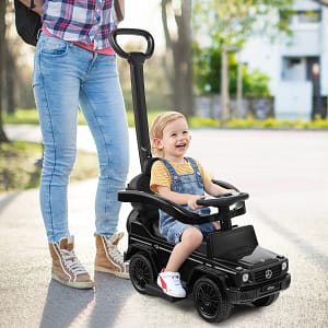 Costway Auto a spinta per bambini con licenza tettuccio regolabile, Carrozzina e auto camminante per bambini 12-36 mesi Nero