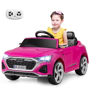 Costway Auto elettrica per bambini audi sq8 licenziata, Veicolo 12V con telecomando clacson luci LED musica e 3 velocità Rosa