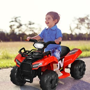 Costway Auto elettrica per bambini con ruote resistenti musica clacson luce LED manubrio, Veicolo ATV a batteria Rosso