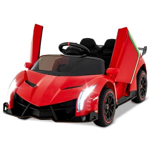 Costway Auto sportiva elettrica per bambini con licenza lamborghini 4WD telecomando 2,4g luci LED, Giocattolo elettrico Rosso