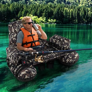 Costway Barca da pesca portatile con spallacci pompa manuale per canna da pesca, Galleggiante da pesca gonfiabile Verde