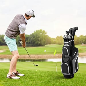Costway Borsa da golf tracolla e cappuccio antipioggia per uomo e donna, Borsa da golf con divisori superiori a 14 vie 9 tasche Grigio