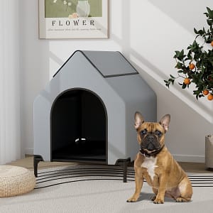 Costway Casa elevata per cani con finestre ventilate copertura rimovibile, Cuccia per cani con letto a rete Grigio 64x91x86cm