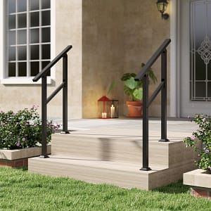 Costway Corrimano in metallo con regolazione dell’angolo per 0-2 gradini, Corrimano per scale esterne con kit installazione Nero
