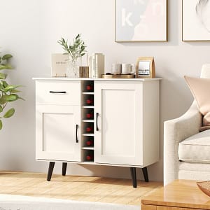 Costway Credenza buffet con cubi per vino da 6 bottiglie, Armadio da bar moderno con cassetto per cucina e soggiorno Bianco