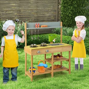 Costway Cucina giocattolo per bambini con serbatoio d’acqua rimovibile rubinetto realistico, Cucina gioco 75x35x92cm