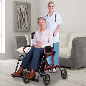 Costway Rollator 2 in 1 per anziani con schienale reversibile manici regolabili ruote da 19,5cm, Deambulatore pieghevole Rosso