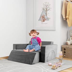 Costway Divano modulare per bambini 8 pezzi, Divanetto creativo per bambini con copertura staccabile per sala giochi Grigio