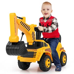 Costway Escavatore a spinta per bambini con paletta regolabile blocco anti-ribaltamento, Giocattolo bulldozer Giallo