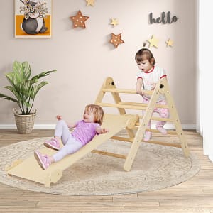 Costway Giocattoli da arrampicata triangolari 3-in-1, Set di triangoli pieghevoli e regolabili in altezza per bambini Naturale